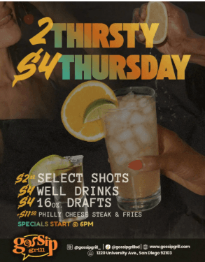 10.22 - $4 Thirsty Thursdays